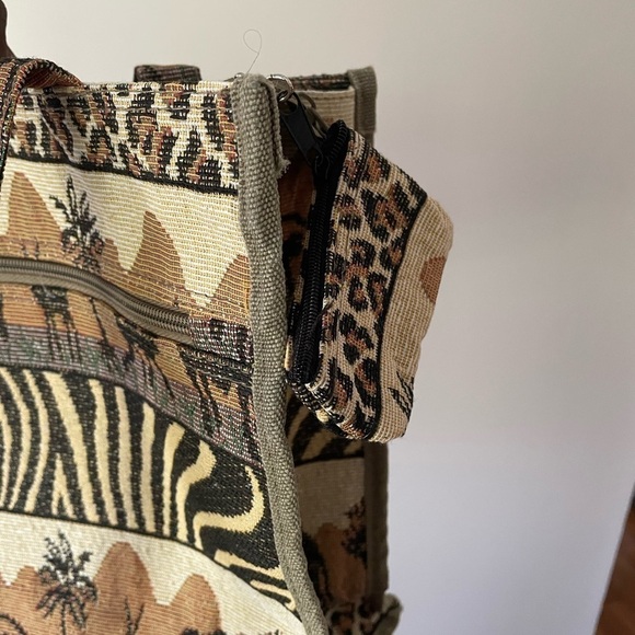 Vintage 80s Safari Animal Print tapestry tote bag vacation beach resort travel - Picture 9 of 12